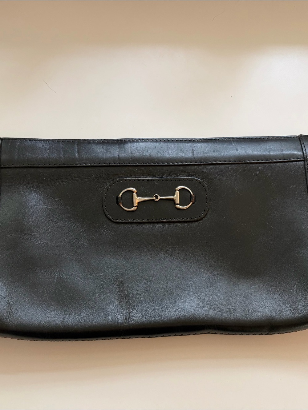 Women's Black Leather Clutch with Silver Horsebit Accent